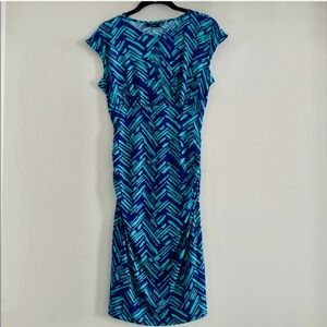 Apt. 9 Blue and Green Keyhole Detail Midi Dress Size M